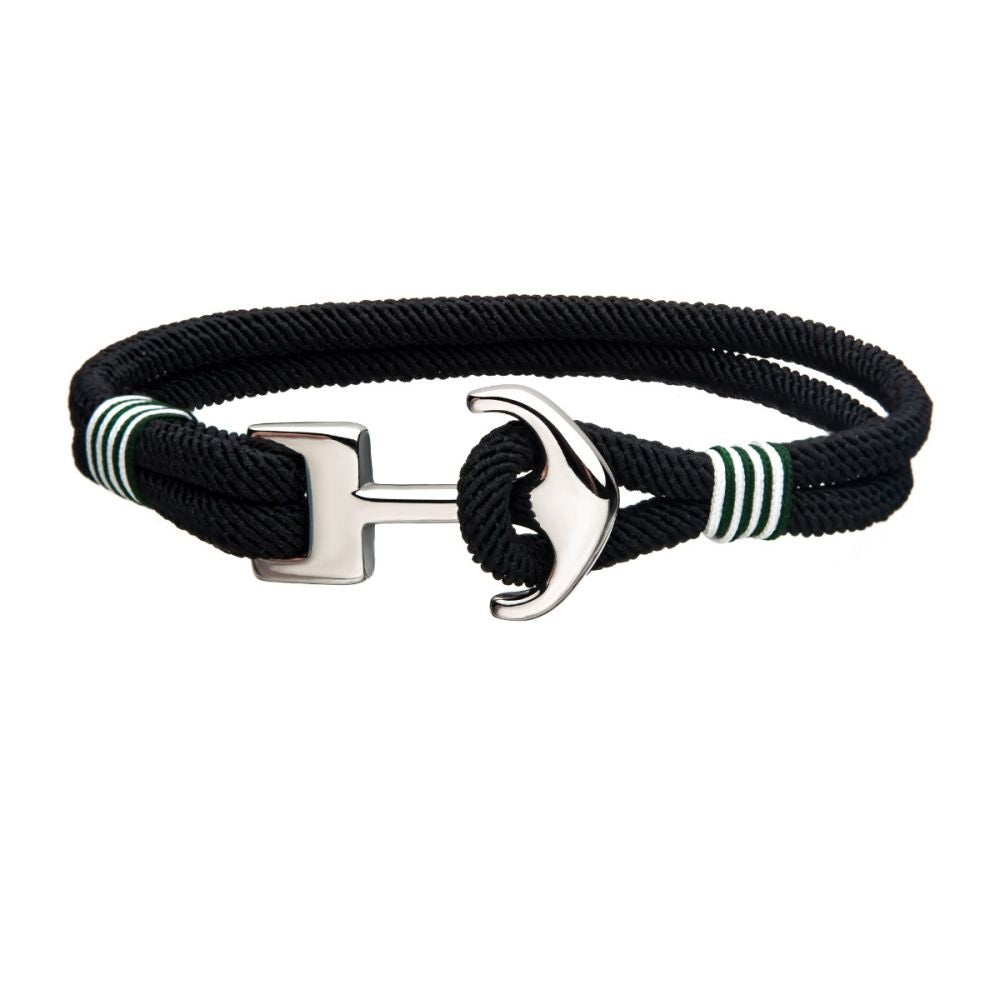 Men's Paracord Rope Bracelet with Anchor in Black, image size:1000x1000