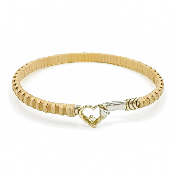 Heart w/ Diamond - Lightship Cane, 14K Gold and Sterling Silver Bangle Bracelet
