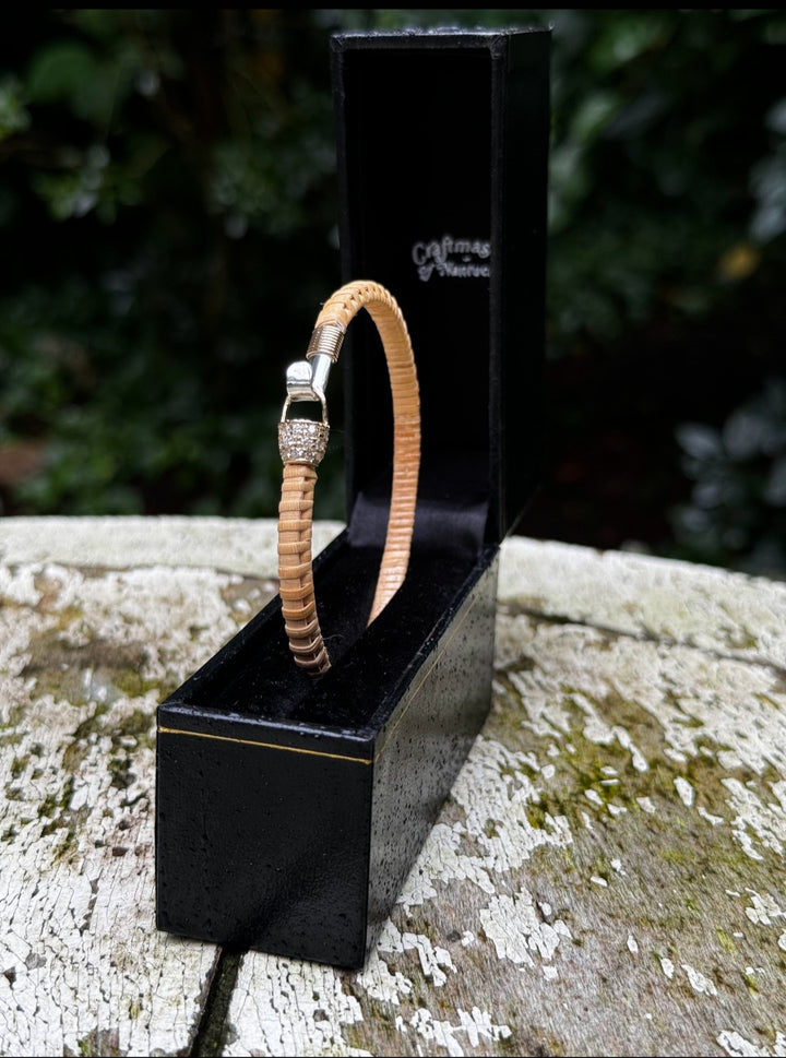 Nantucket Lightship Basket w/ Diamonds- Lightship Cane, 14K Gold and Sterling Silver Bangle Bracelet