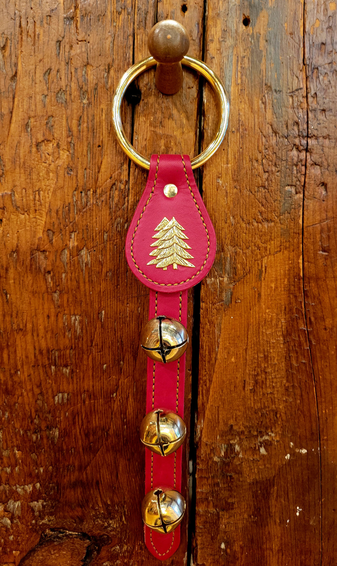 Leather Bells with Double Pine Tree Charm