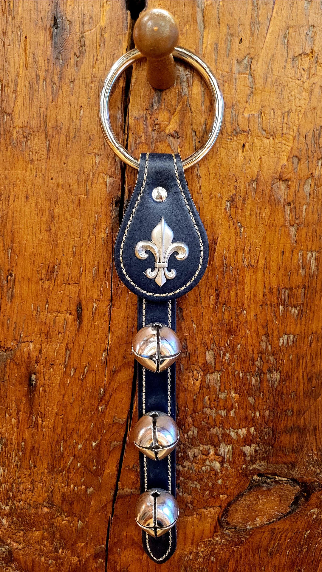 Leather Bells with Fleur de Lis Charm