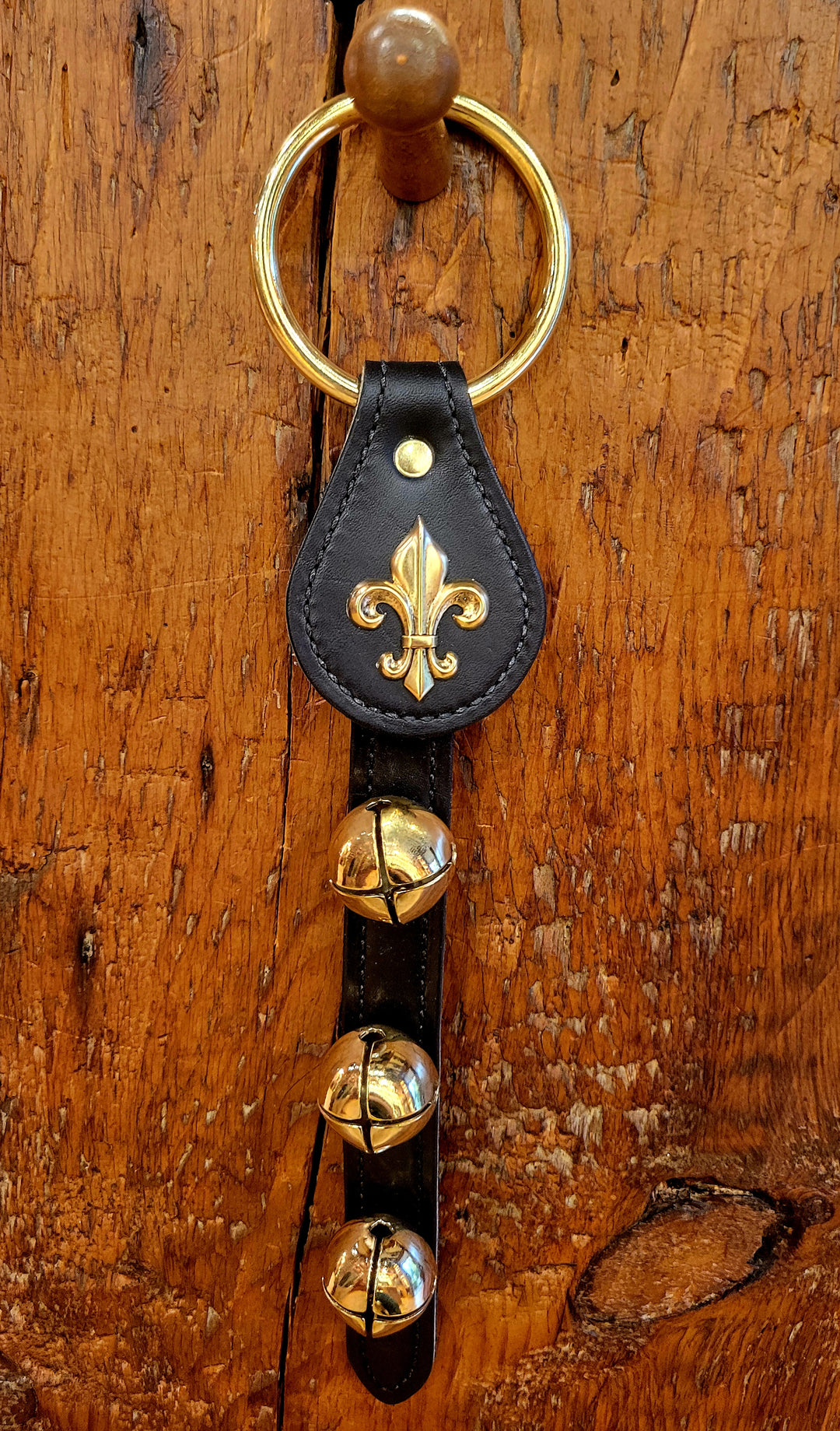 Leather Bells with Fleur de Lis Charm