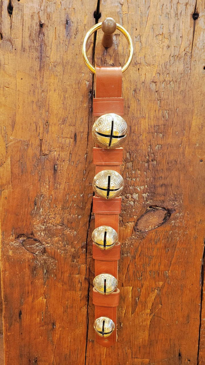 Medium Leather Strap With Keepers - 5 Solid Brass Bells