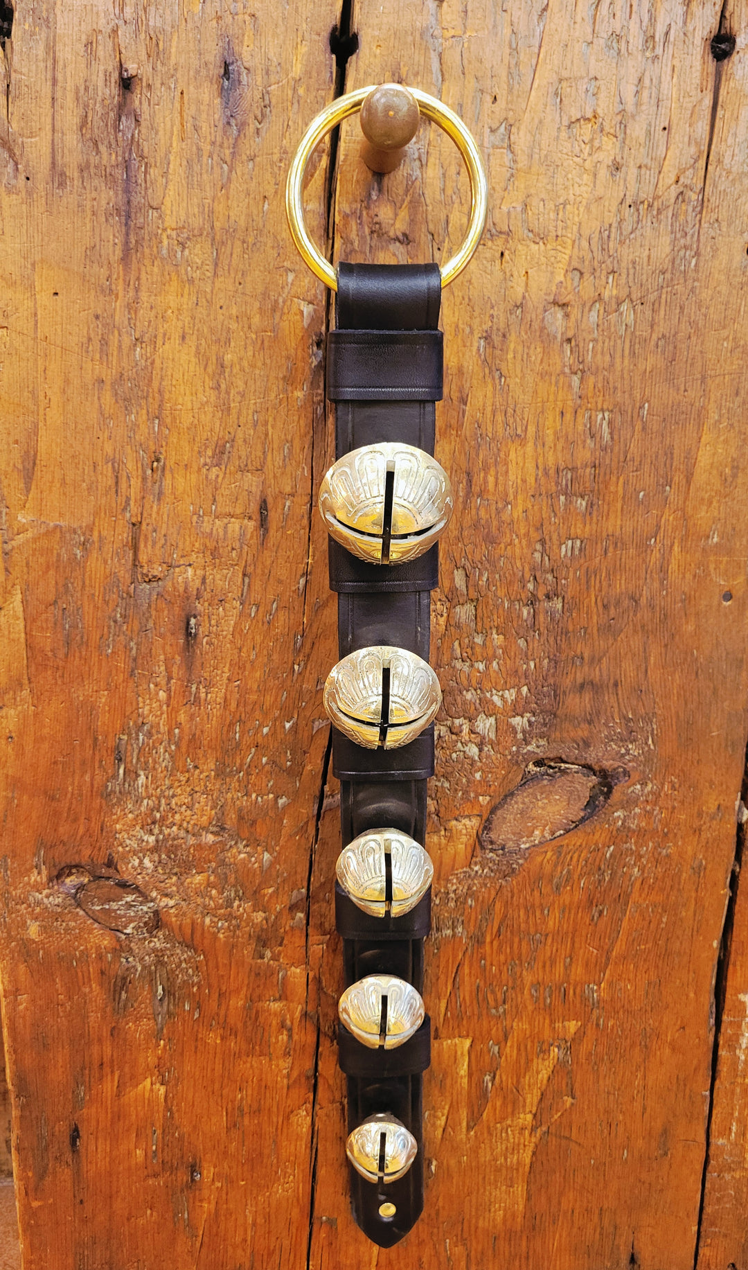 Medium Leather Strap With Keepers - 5 Solid Brass Bells