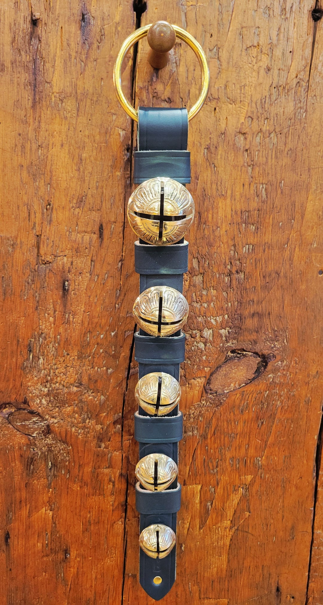 Medium Leather Strap With Keepers - 5 Solid Brass Bells