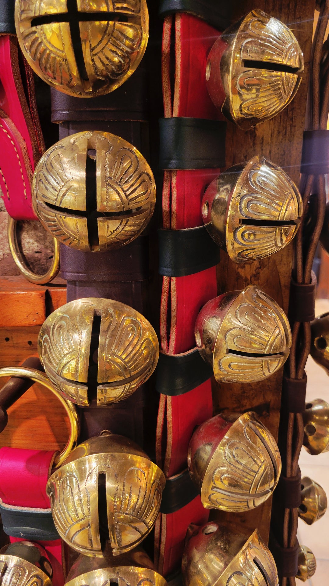 Extra Large Leather Strap With Keepers - 29 Graduated Solid Brass Bells