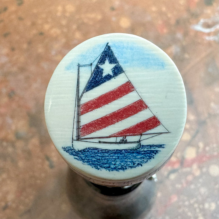 American Flag Catboat - Scrimshaw Bottle Stopper