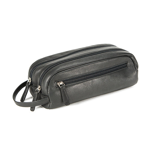 Small Double Zipper Leather Travel DOPP Kit