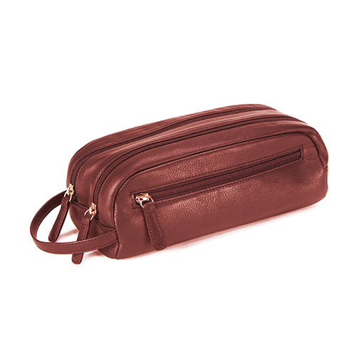 Small Double Zipper Leather Travel DOPP Kit