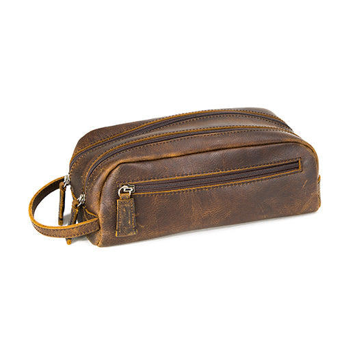 Small Double Zipper Leather Travel DOPP Kit