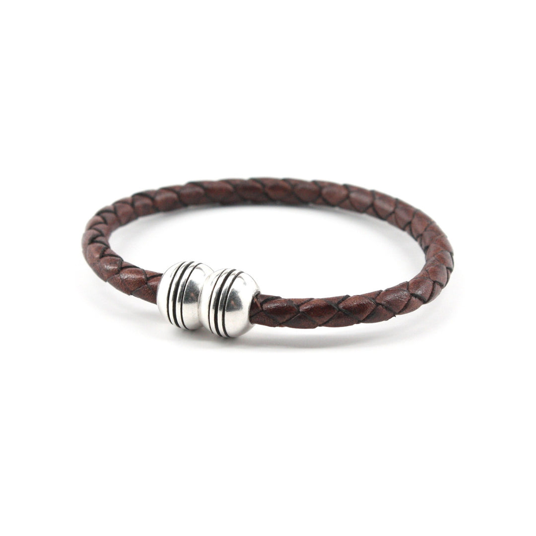 Braided Leather Hemisphere Bracelet - Brown