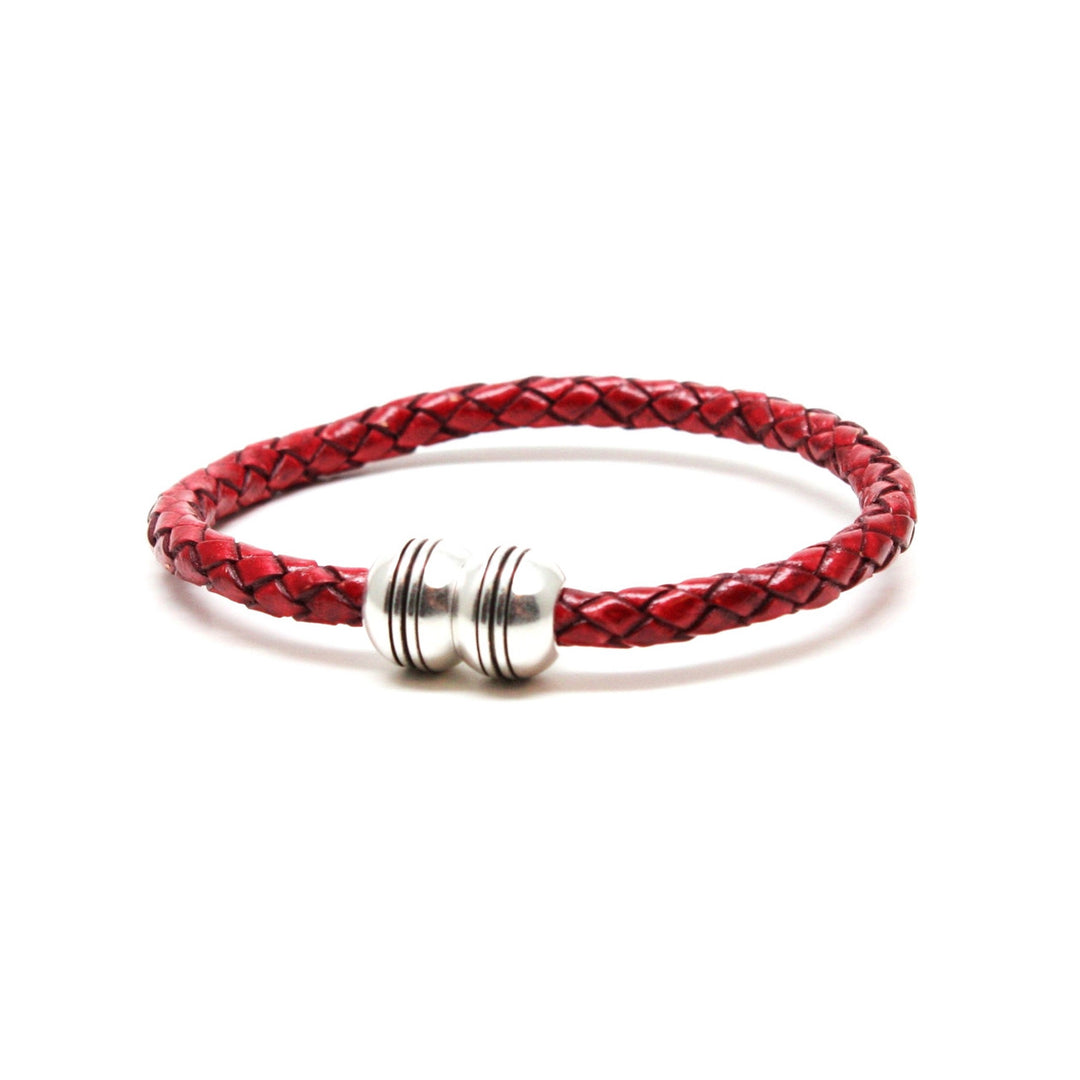 Braided Leather Hemisphere Bracelet - Red