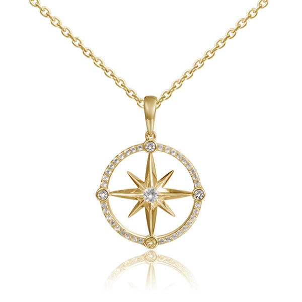 Compass Necklace - 14K Gold Aquamarine and Diamonds