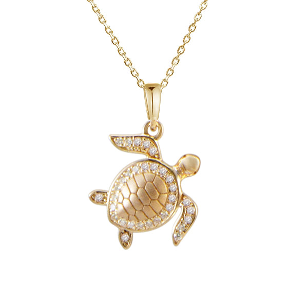 Sea Turtle Necklace - 14K Gold and Diamonds