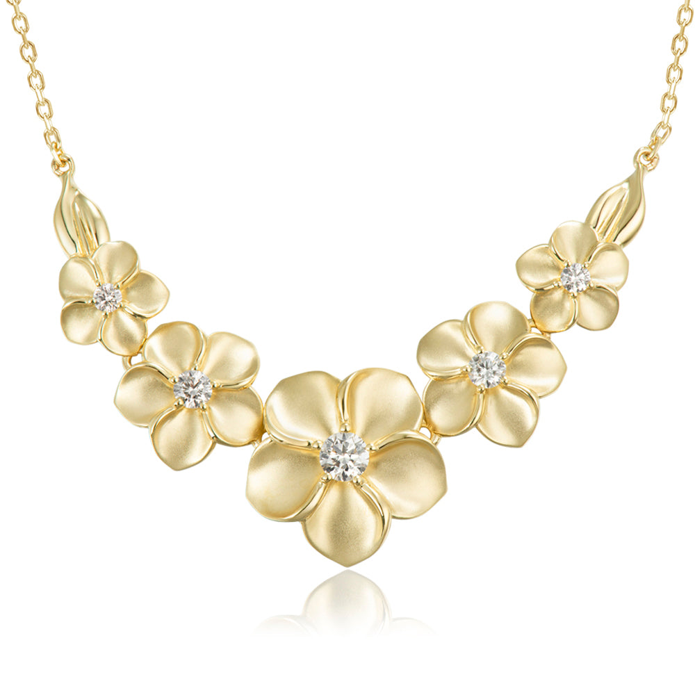 Plumeria Necklace - 14K Gold and Diamonds