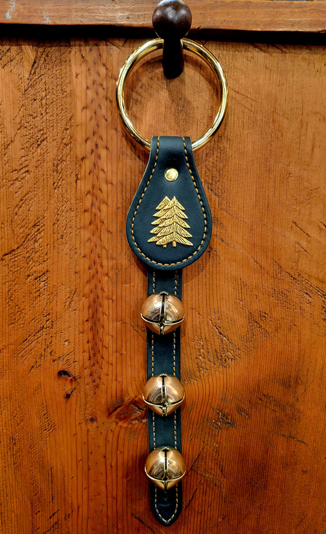 Leather Bells with Double Pine Tree Charm