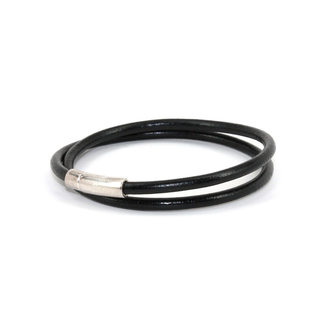 Leather Tube " Orbit" Double Wrap Bracelet - Black