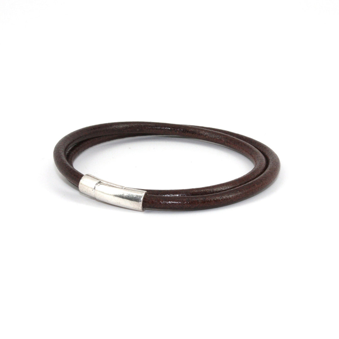 Leather Tube " Orbit" Double Wrap Bracelet - Brown
