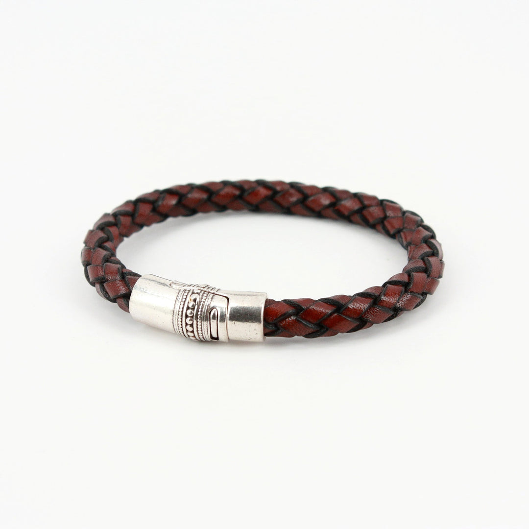 Thick Braided Leather Bacchus Bracelet - Brown