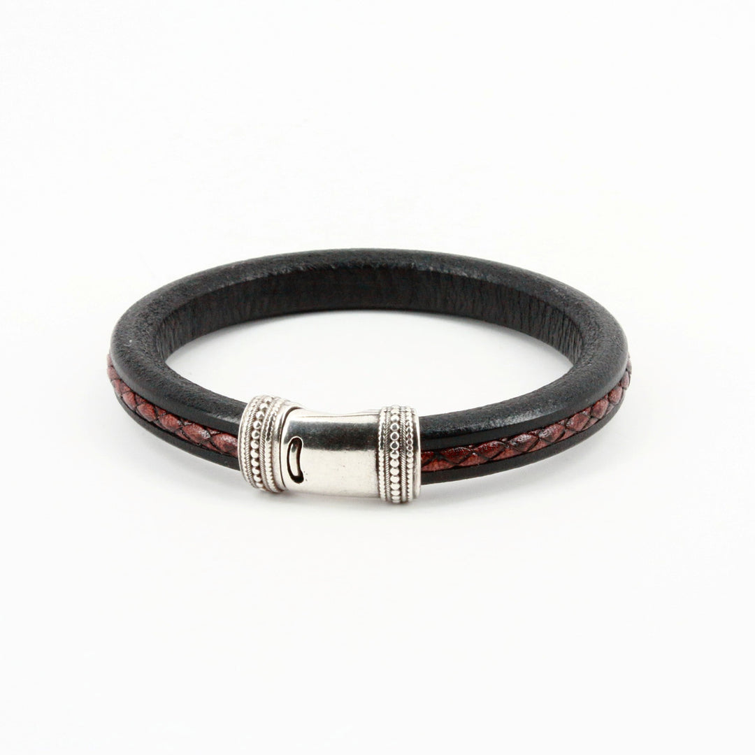 Leather Bracelet With Braided Insert in Black/brown