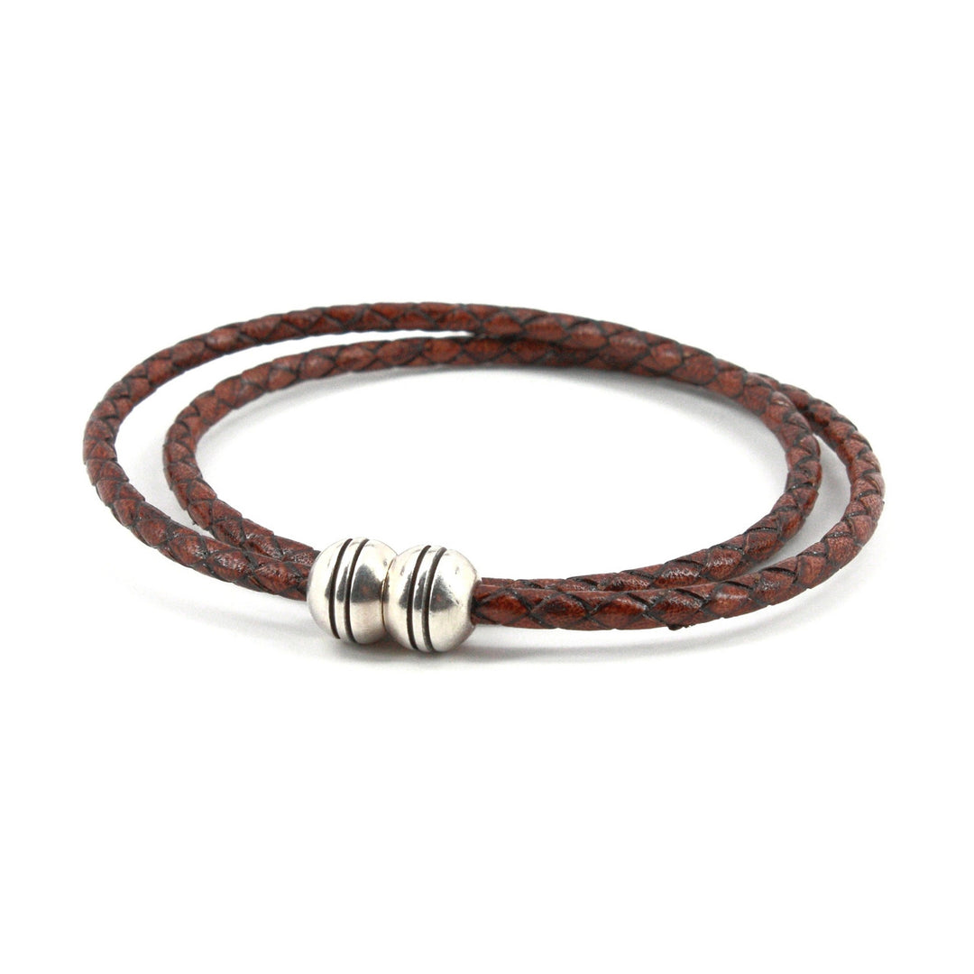 Braided Harness Leather Double Wrap Bracelet - Brown