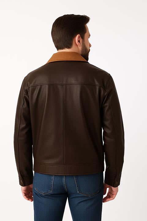 Dark Brown Lightweight Leather Bomber Jacket