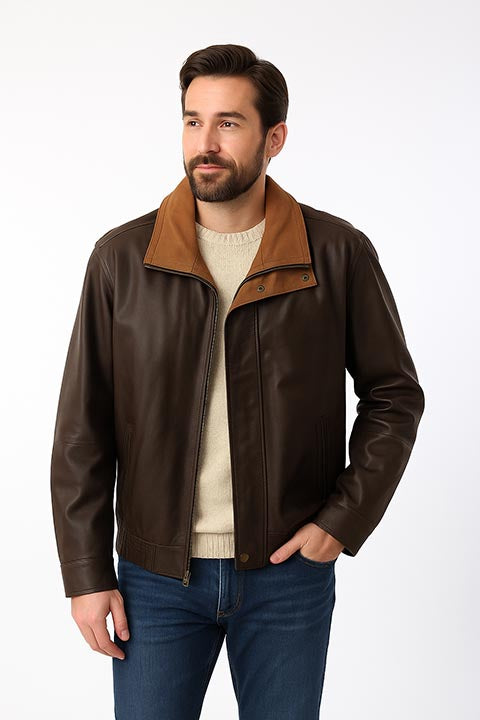 Dark Brown Lightweight Leather Bomber Jacket