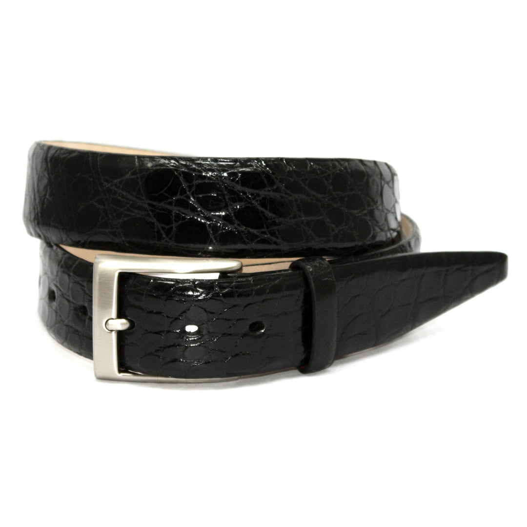 Glazed South American Caiman Belt - Black