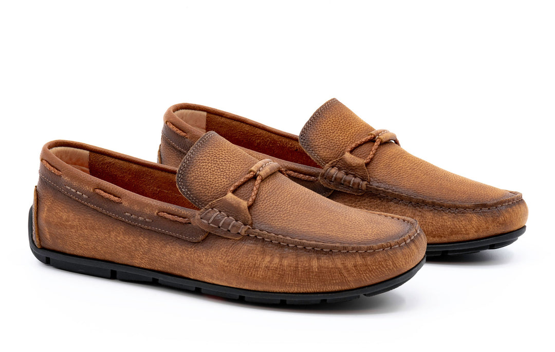 Hand Buffed Pebble Grain Leather Braided Bit Loafers