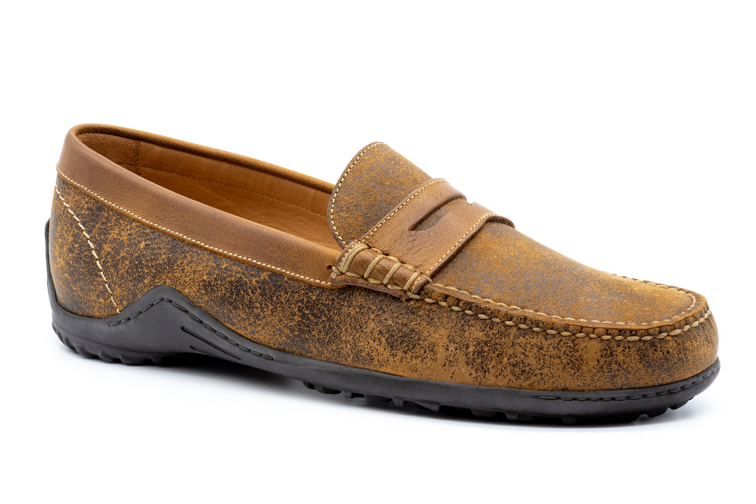 Distressed Saddle Leather Penny Loafers
