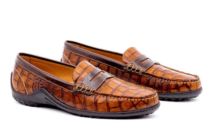 Hand Finished Alligator Grain Leather Penny Loafers