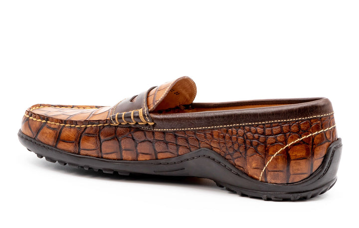Hand Finished Alligator Grain Leather Penny Loafers