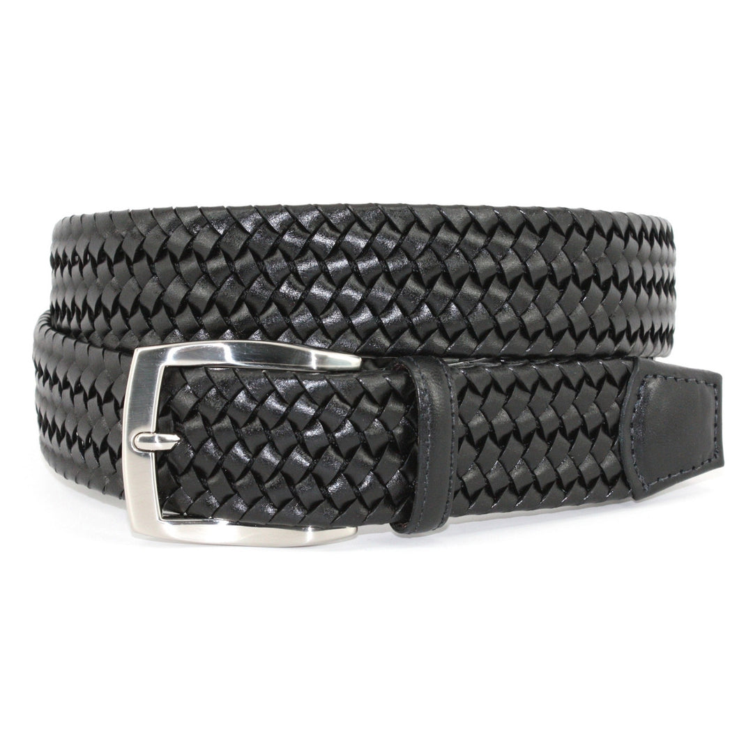 Italian Woven Stretch Leather Belt - Black