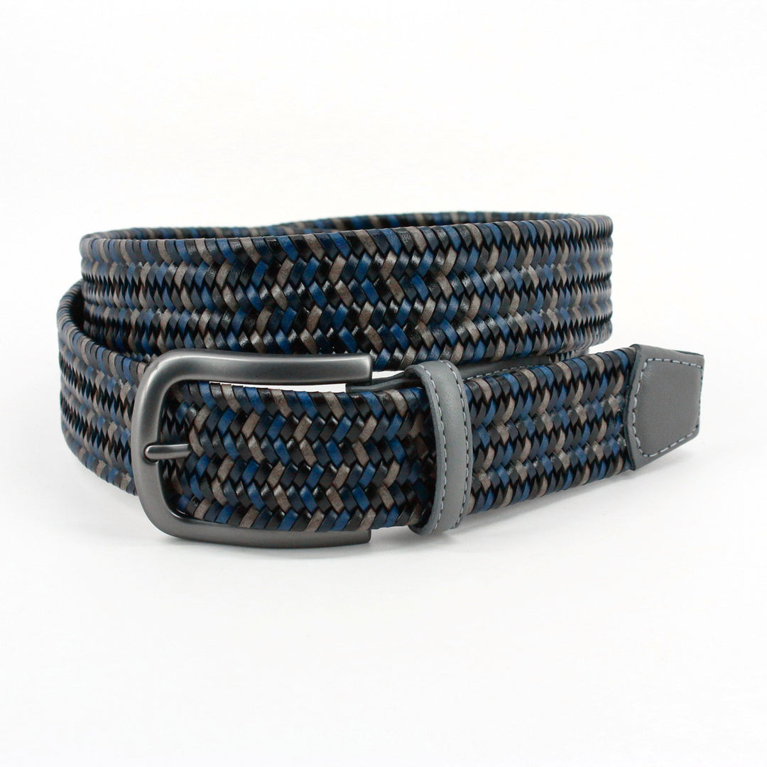Italian Mini Strand Woven Stretch Leather Belt - Grey Multi
