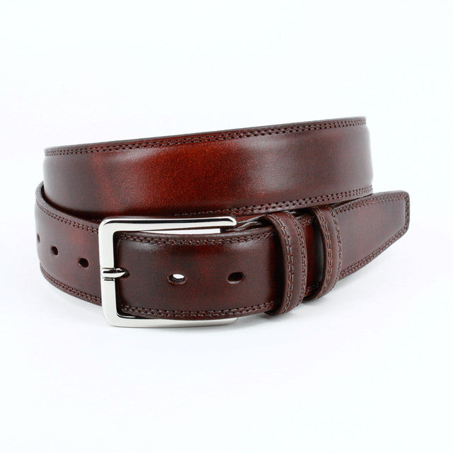 Hand Antiqued Italian Calfskin Leather Belt - Mahogany