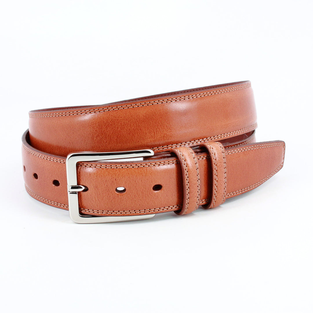 Hand Antiqued Italian Calfskin Leather Belt - Saddle