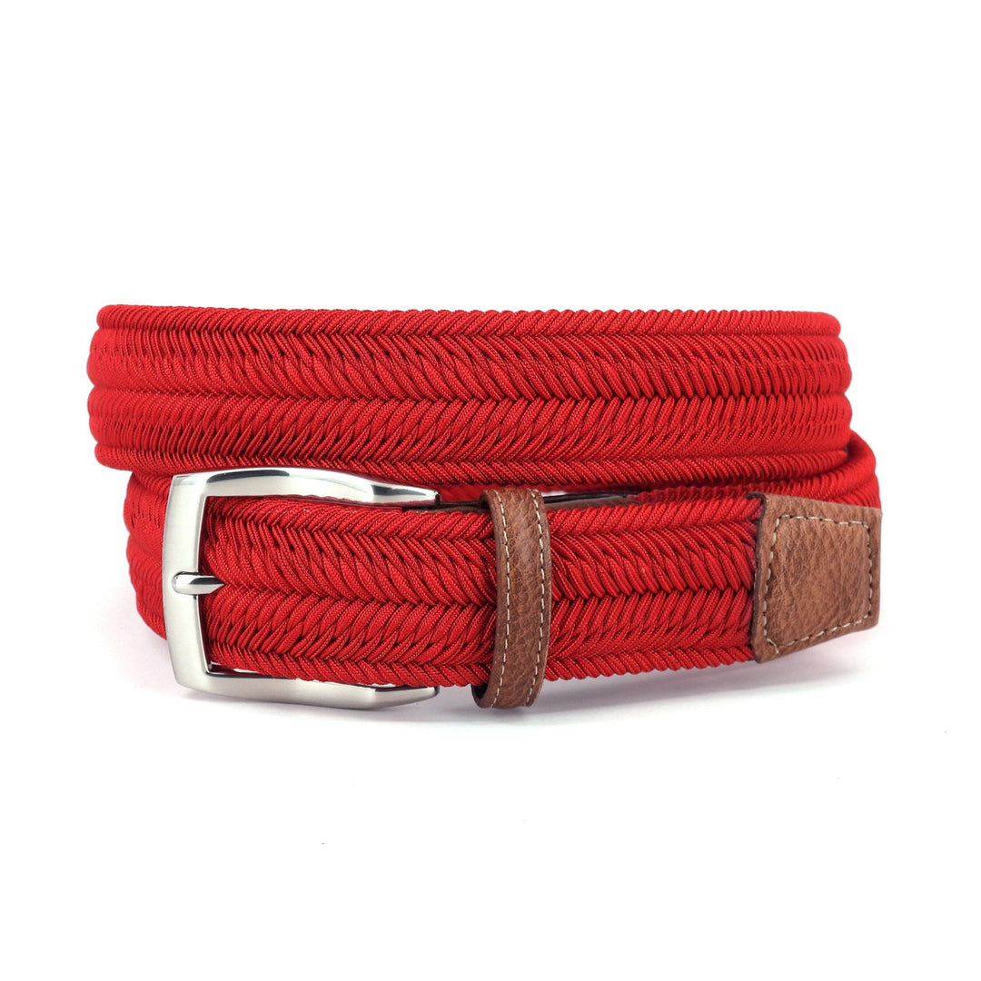Italian Woven Herringbone Rayon Stretch Belt in Red