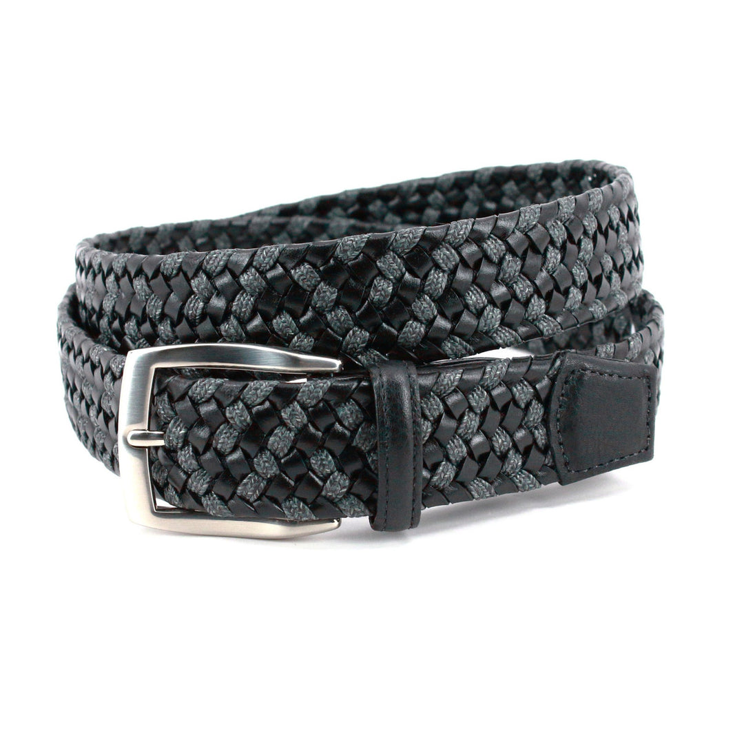 Italian Braided Leather & Linen Belt - Black & Grey