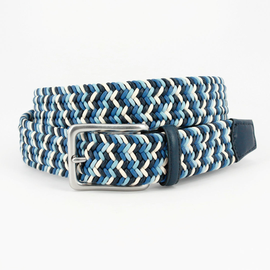Italian Woven Cotton Belt - Navy/blue/cream