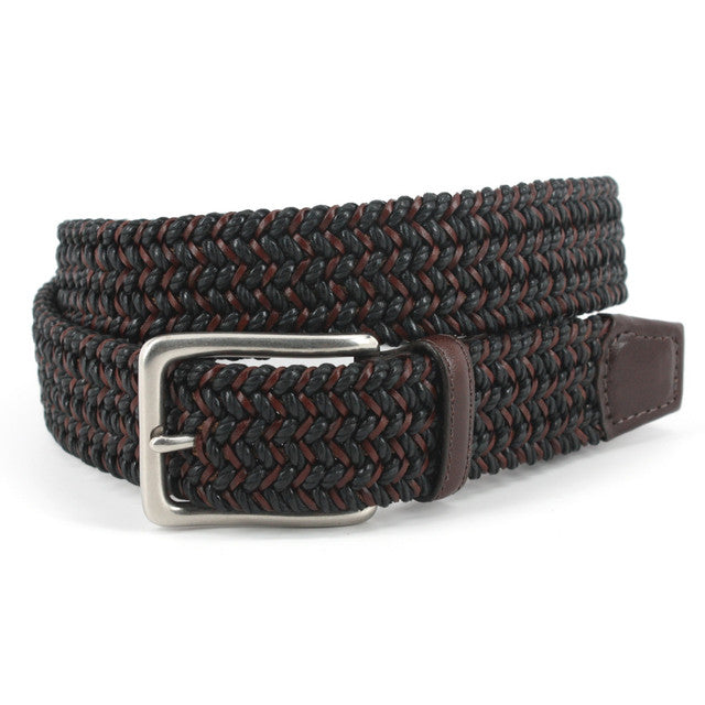 Italian Woven Cotton & Leather Belt - Black/brown