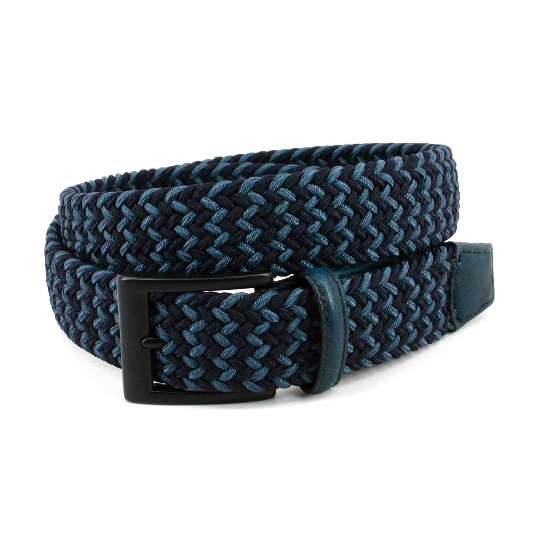 Italian Chevron Braided Stretch Cotton Elastic Belt - Navy/blue
