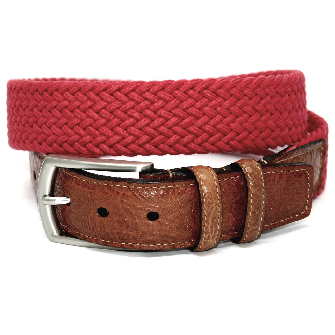 Italian Woven Cotton Elastic Belt - Red
