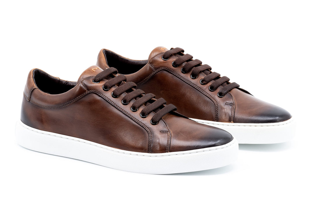 Lorenzo Luxe Hand Finished Calf Skin Leather Sneakers - Luggage