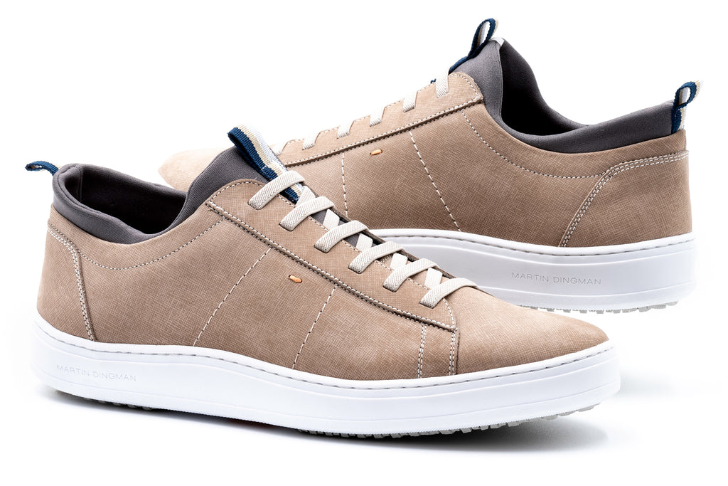 Cameron Hand Finished Nubuck Leather Sneakers in Mushroom