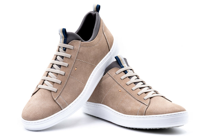 Cameron Hand Finished Nubuck Leather Sneakers in Mushroom