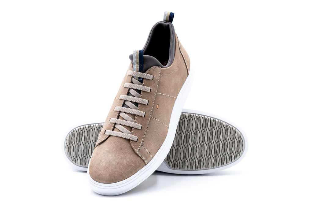 Cameron Hand Finished Nubuck Leather Sneakers in Mushroom