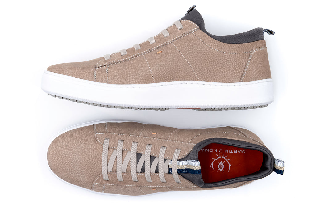 Cameron Hand Finished Nubuck Leather Sneakers in Mushroom