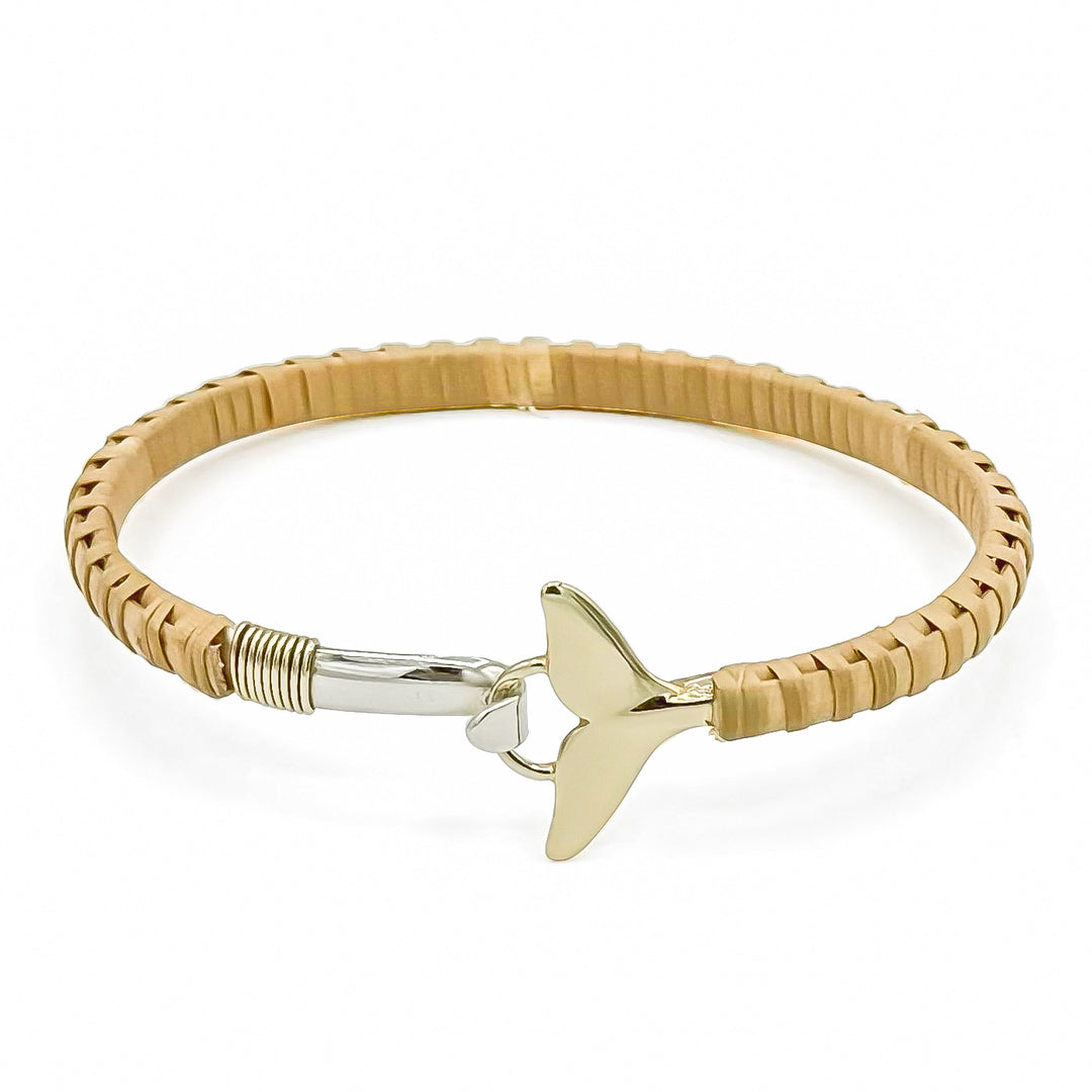 Whale Tail - Lightship Cane, 14K Gold and Sterling Silver Bangle Bracelet