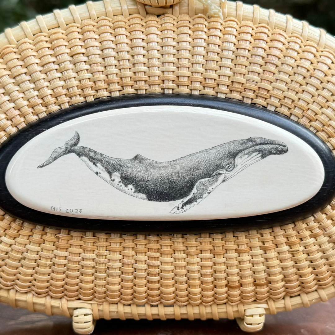 Nantucket Lightship Basket Half-Moon Clutch - Humpback Whale Scene