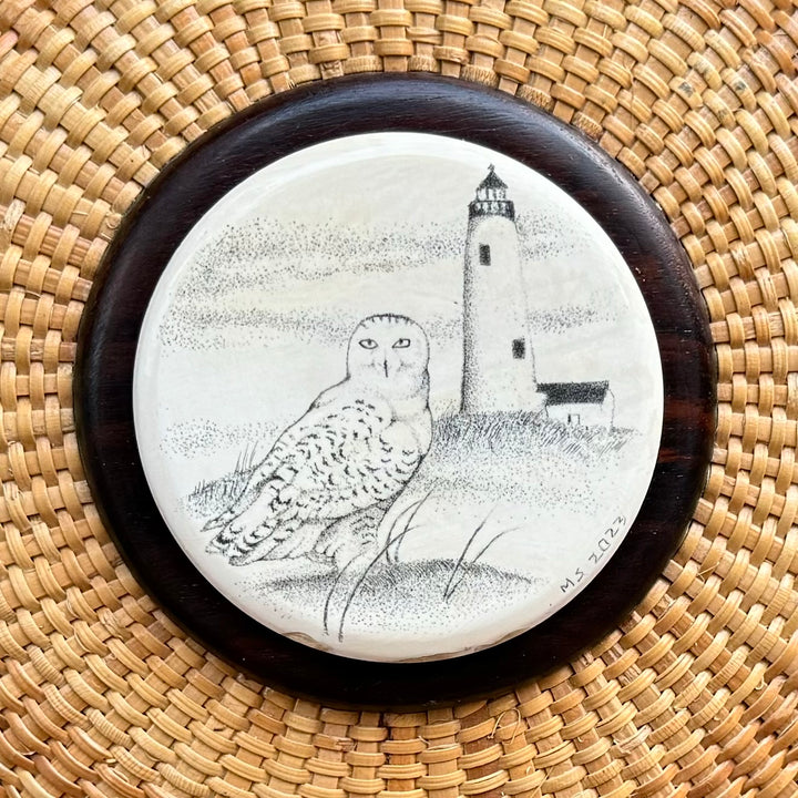 Nantucket Lightship Crossbody Basket - Owl and Great Point Lighthouse Scene